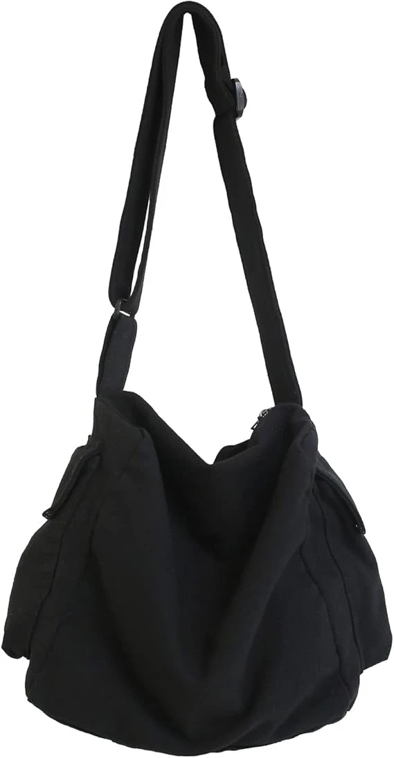 Canvas Messenger Tote Bag - Black 2