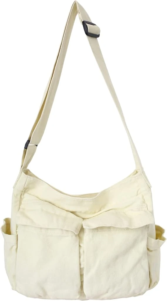 Canvas Messenger Tote Bag - White