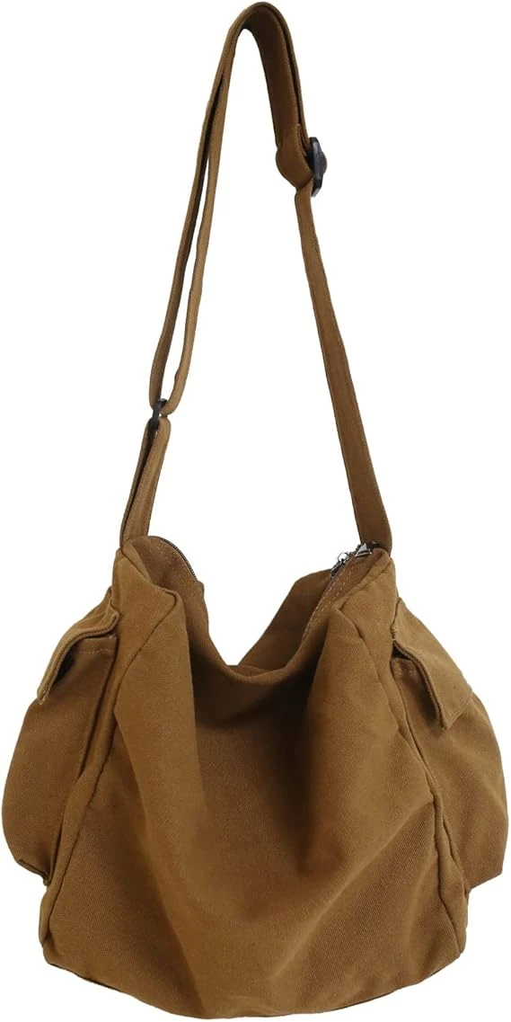 Canvas Messenger Tote Bag - Coffee 2