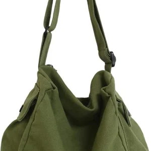 Canvas Messenger Tote Bag - Green 2