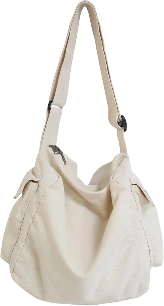 Canvas Messenger Tote Bag - White 2