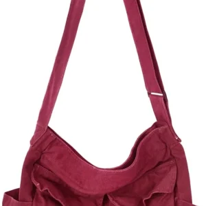 Canvas Messenger Tote Bag - Red