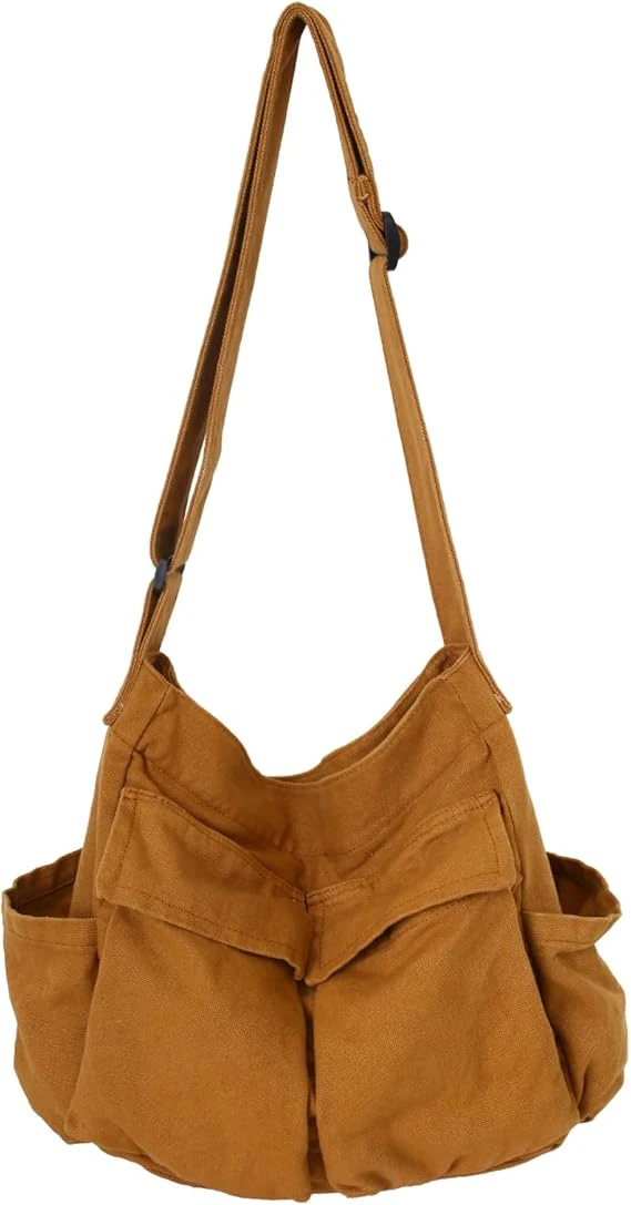 Canvas Messenger Tote Bag - Brown